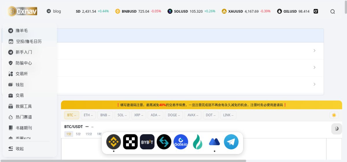0xNav Crypto Navigation website screenshot