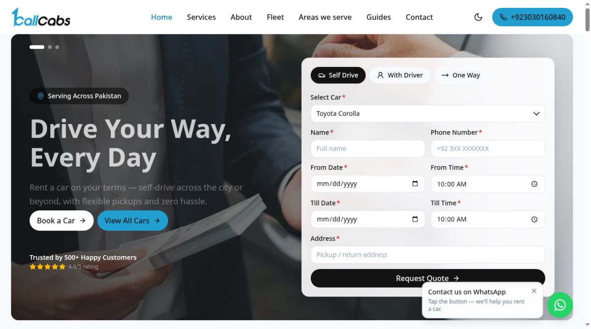 1 Call Cabs website screenshot