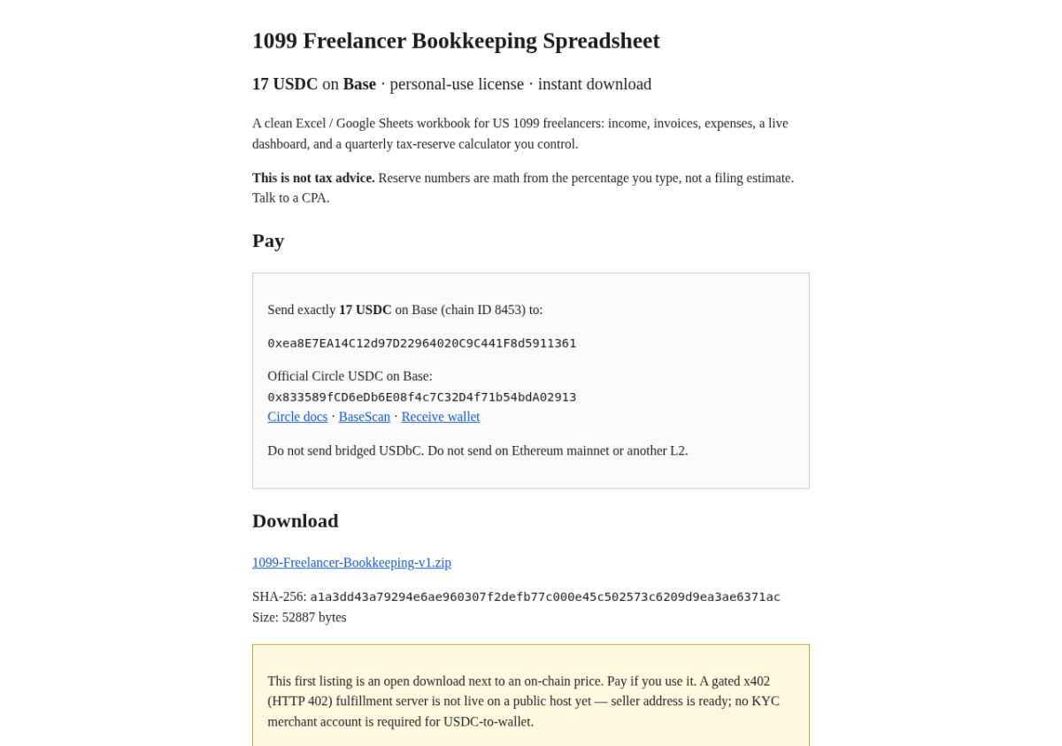 1099 Freelancer Bookkeeping Spreadsheet website screenshot