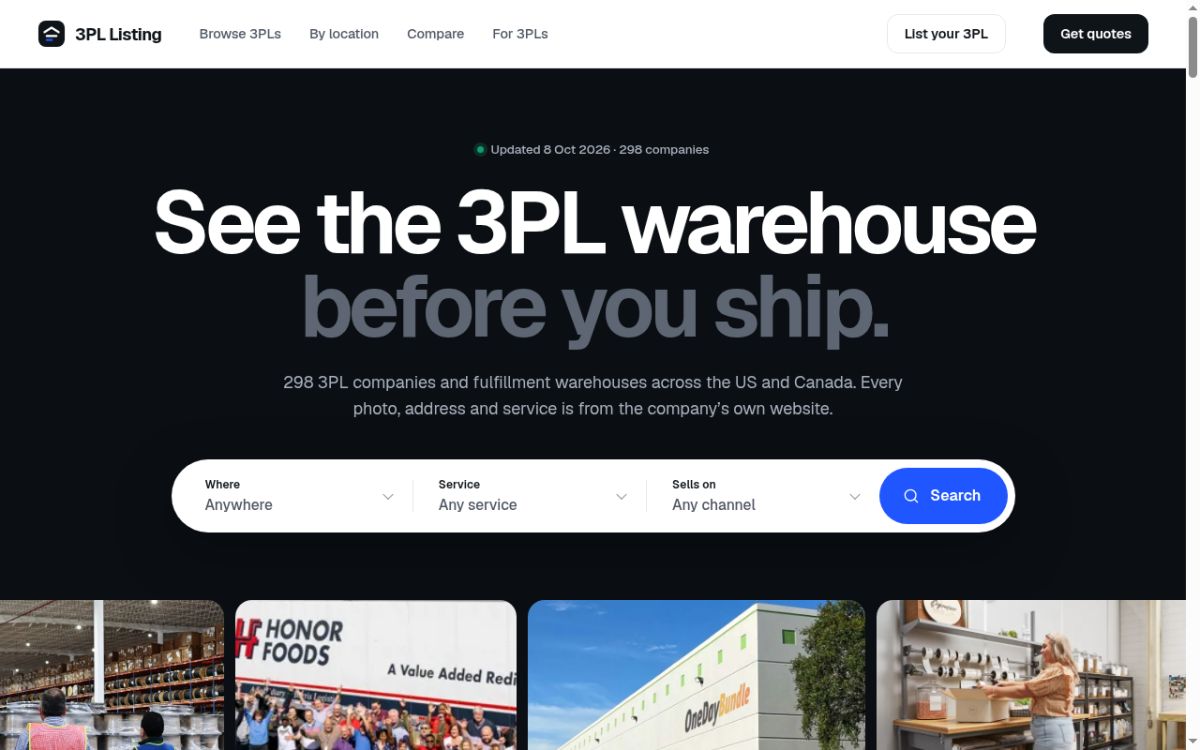 3PL Listing website screenshot
