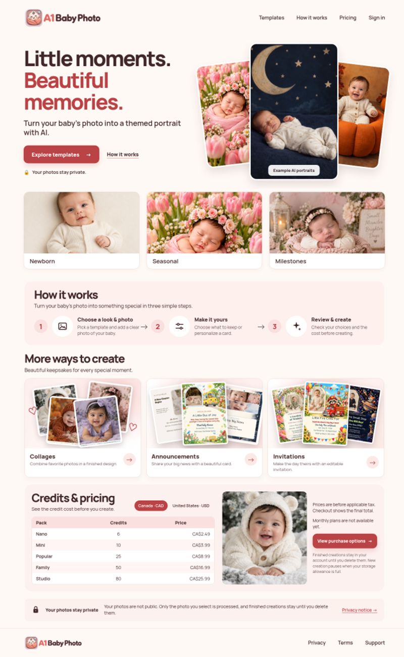 A1 Baby Photo website screenshot