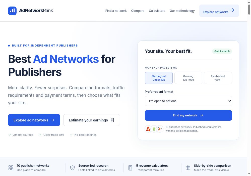 AdNetworkRank website screenshot