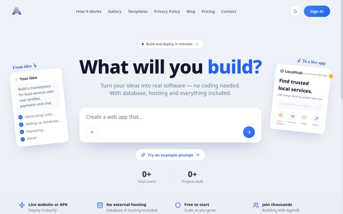 AgentR website screenshot