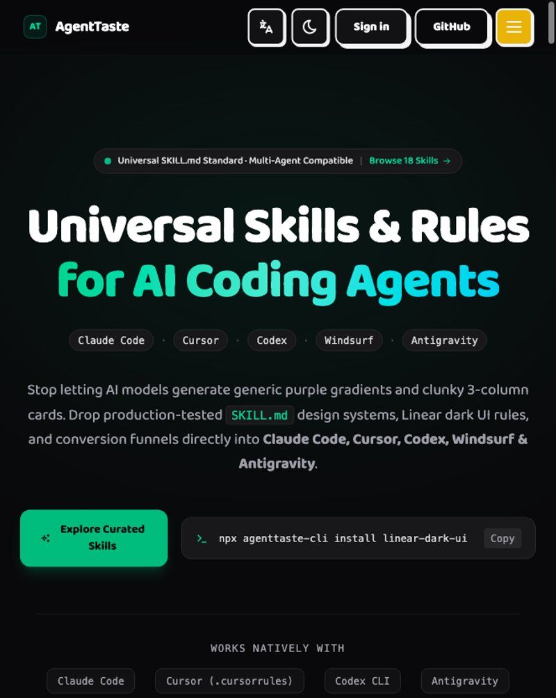 AgentTaste website screenshot