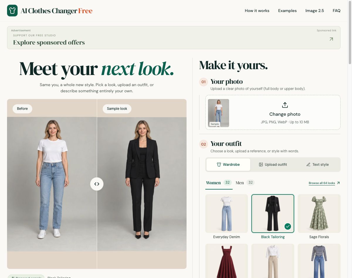 AI Clothes Changer Free website screenshot