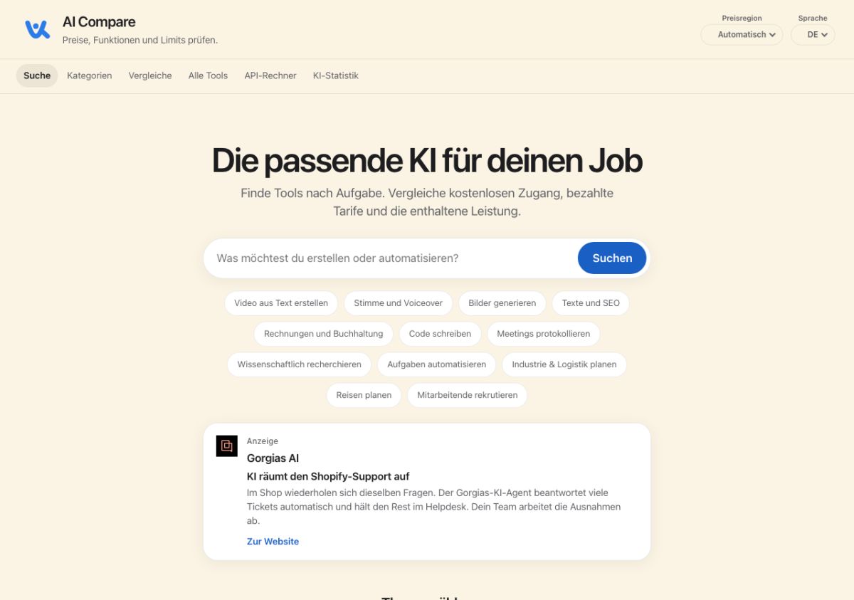 AI Compare website screenshot