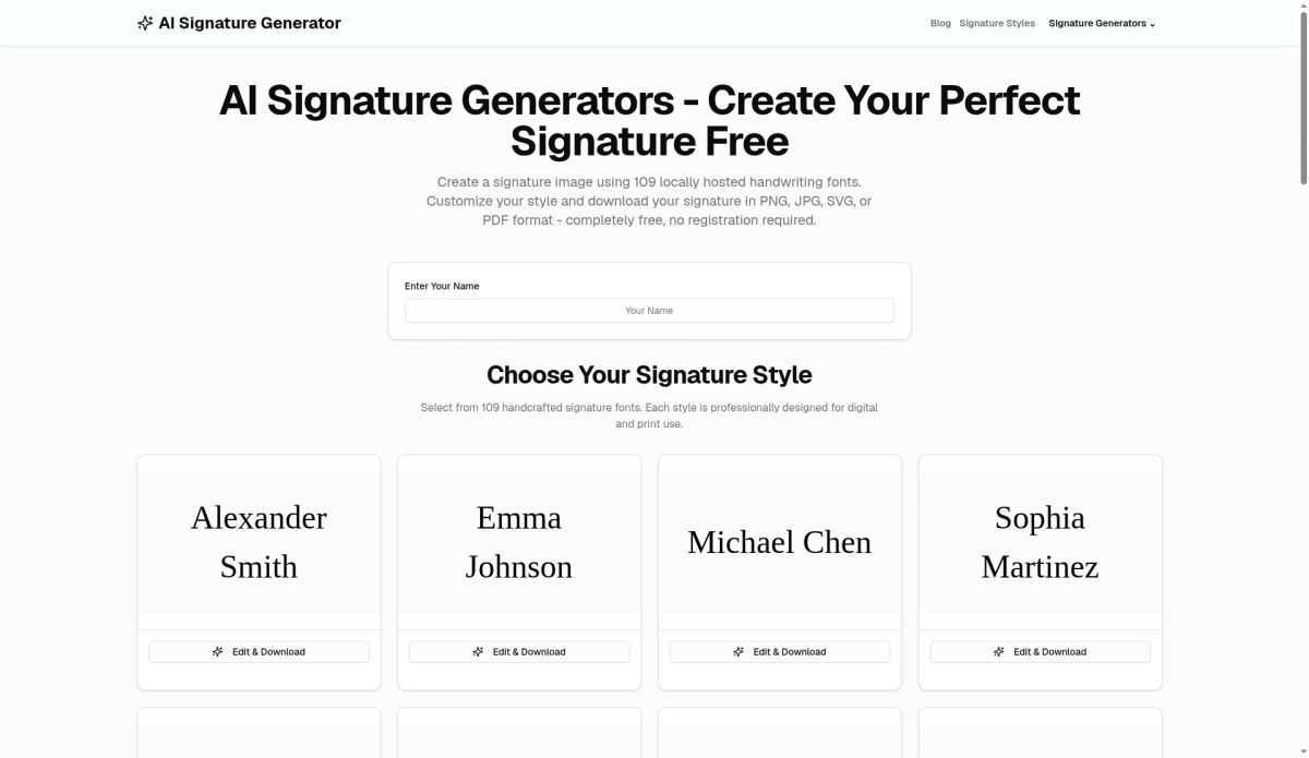 AI Signature Generators website screenshot