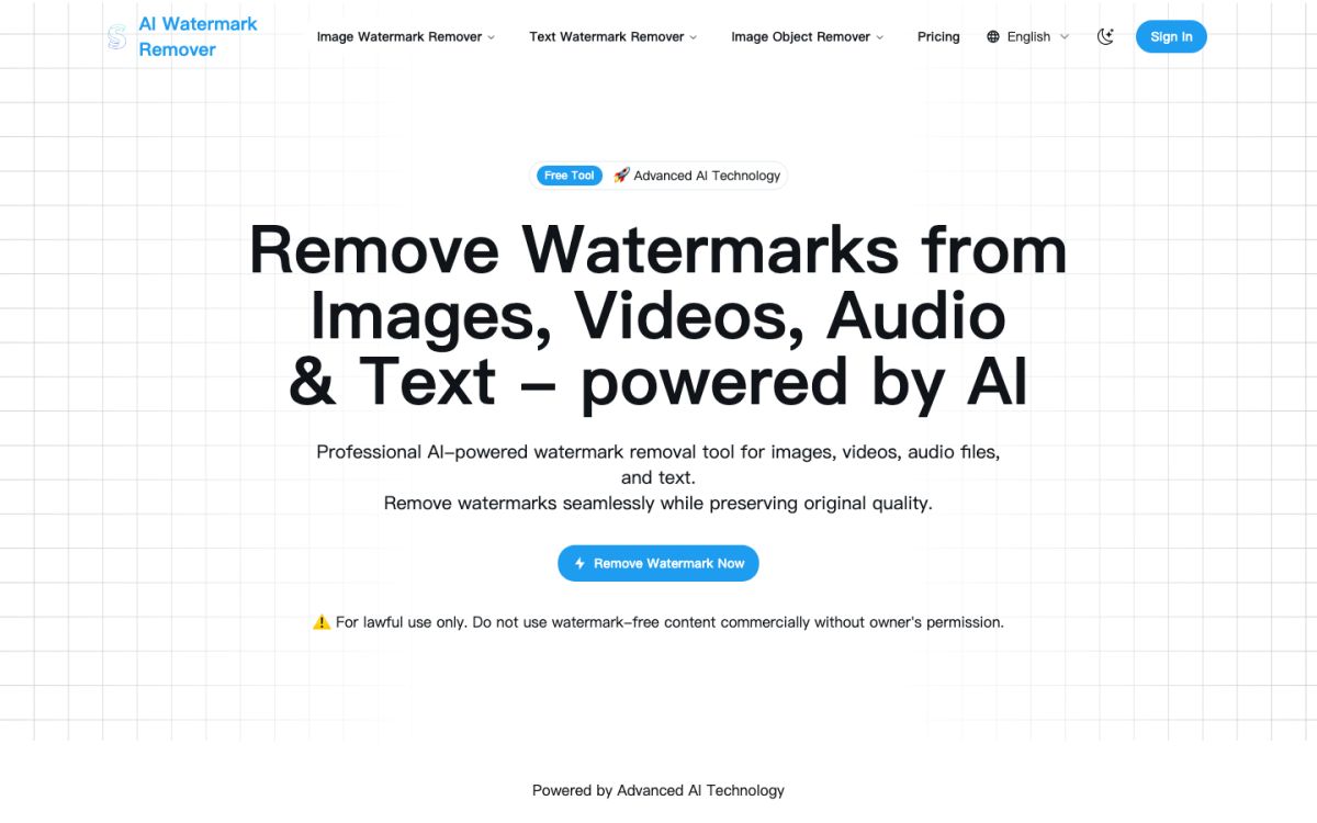 aiwatermarkremover website screenshot