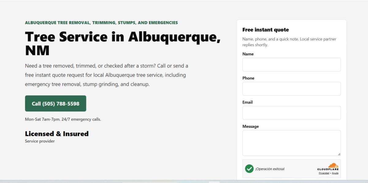 Albuquerque Tree Pros website screenshot