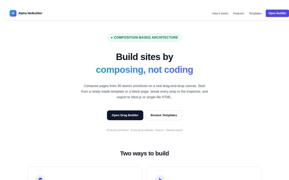 Alpha WeBuilder — Drag-and-Drop Site Builder & Template Library screenshot