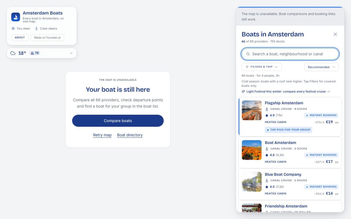 Amsterdam Boats website screenshot