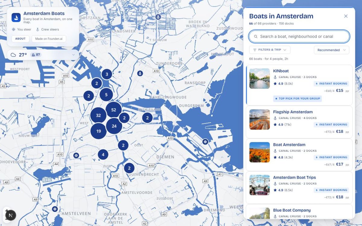 Amsterdam Boats website screenshot