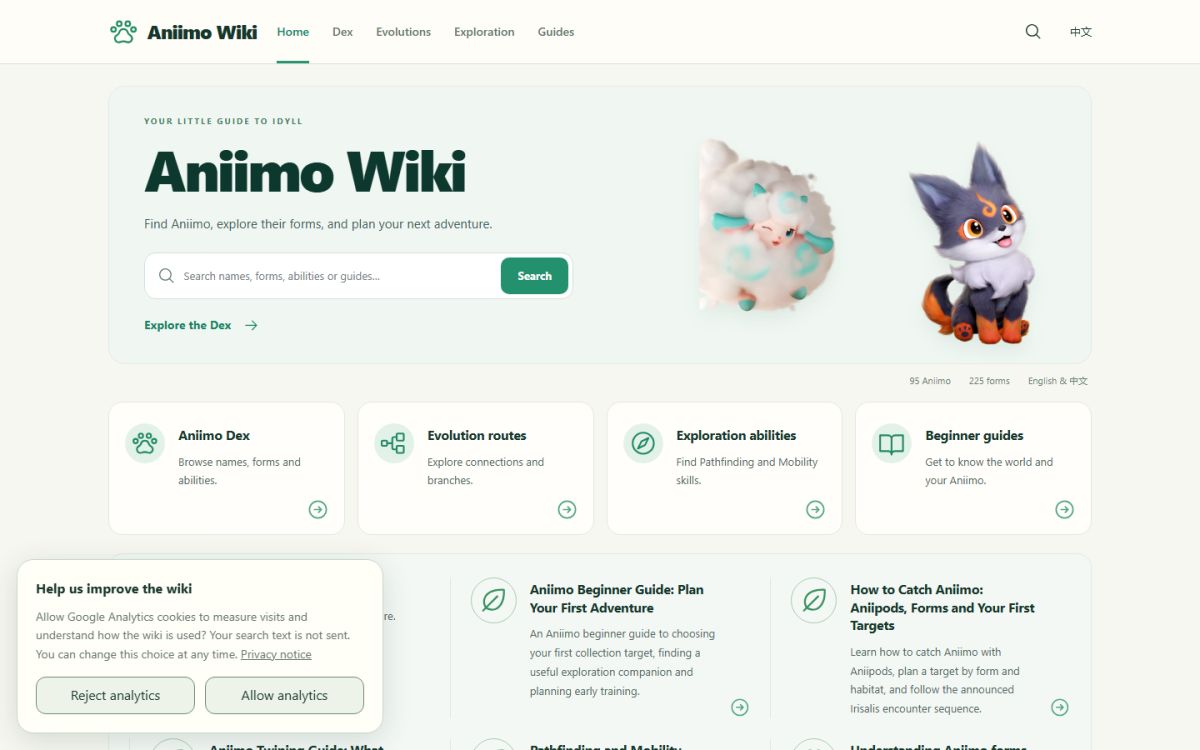 Aniimo Wiki website screenshot