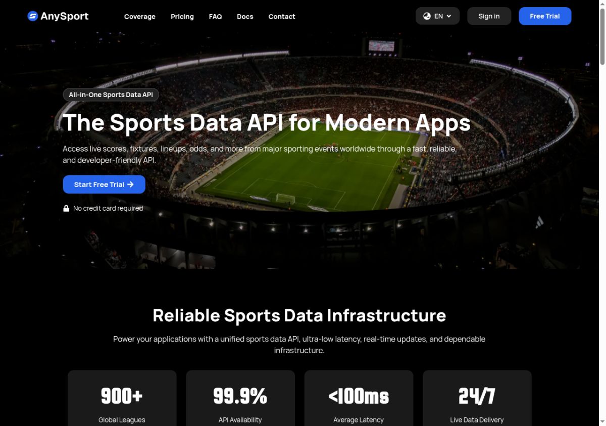 AnySport website screenshot