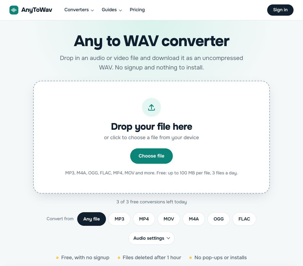 AnyToWav website screenshot