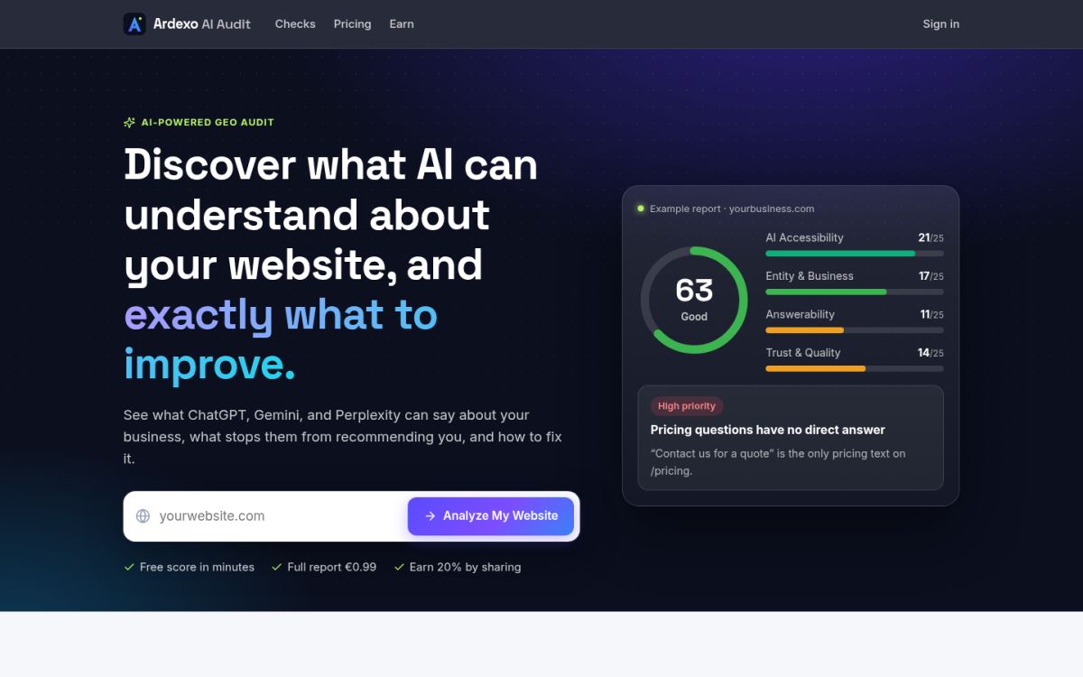 Ardexo AI Audit website screenshot