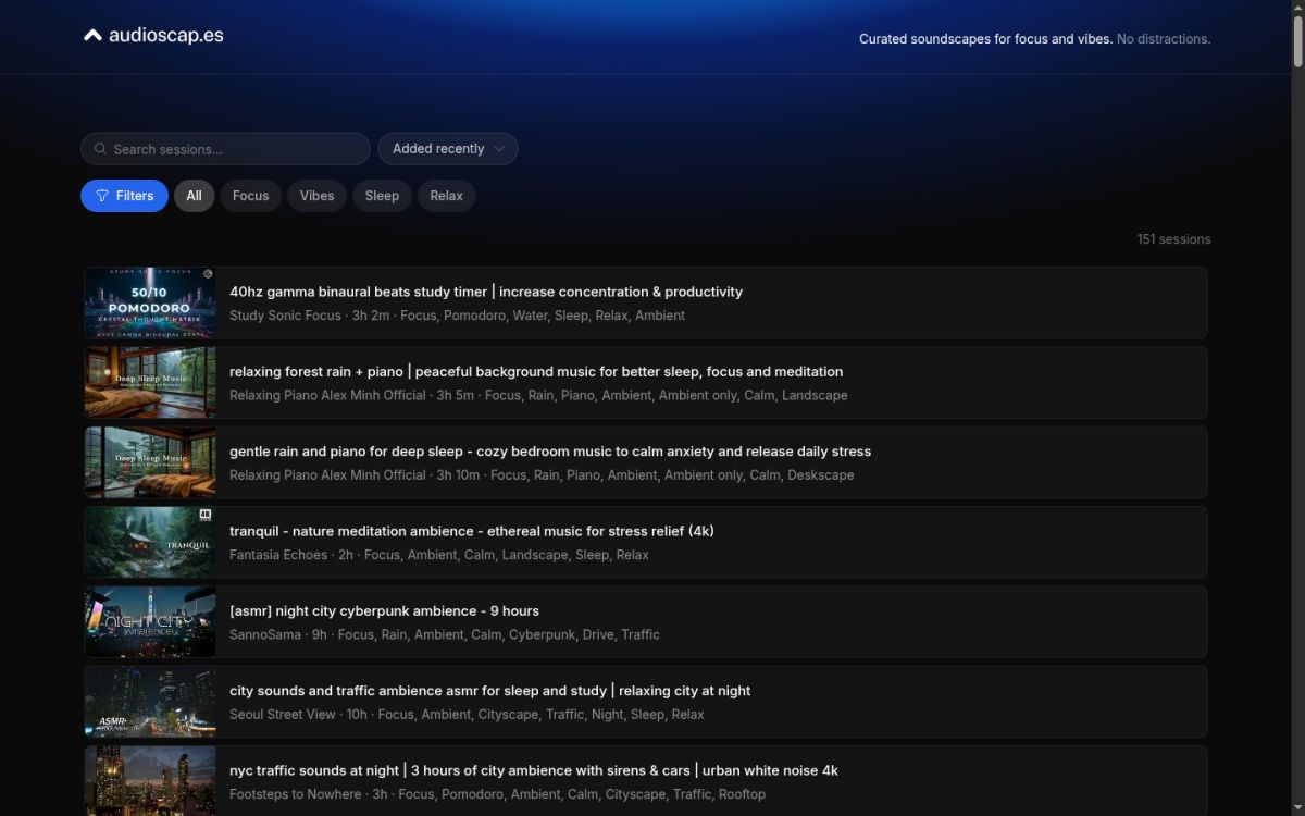 Audioscapes | Lo-fi Music for Studying and Relaxation website screenshot