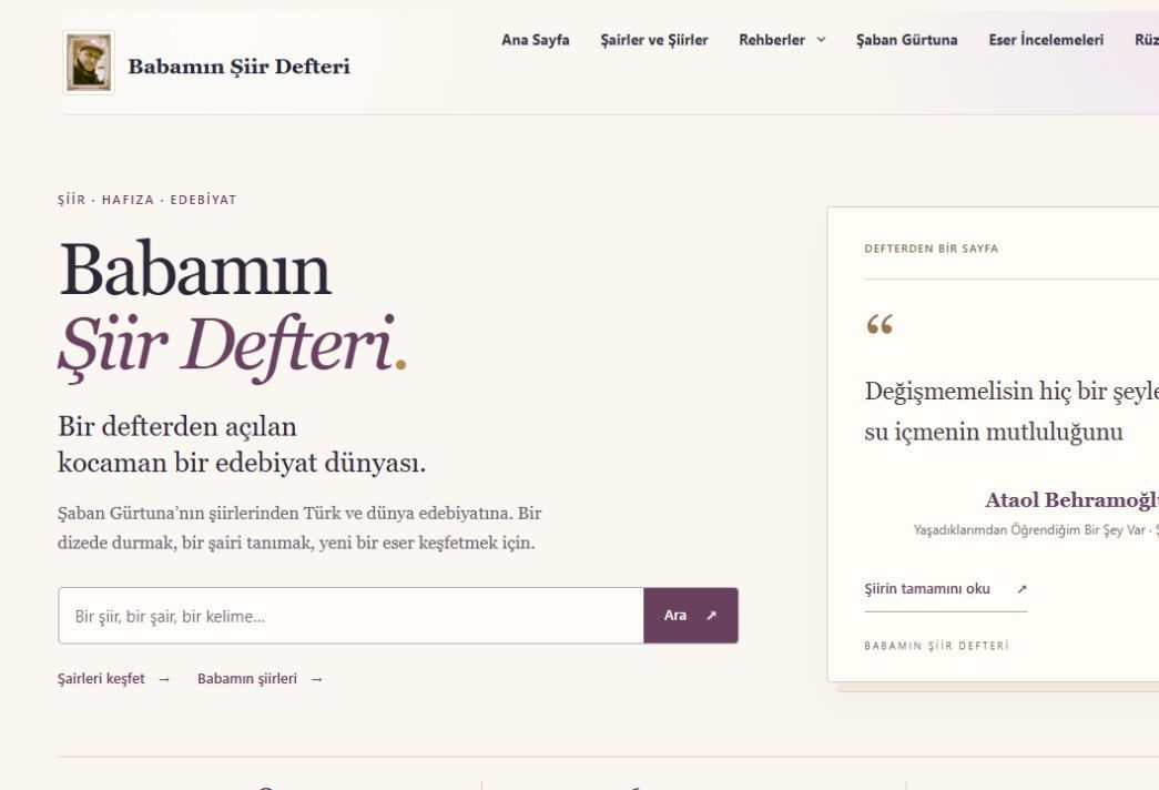 Babamın Şiir Defteri website screenshot