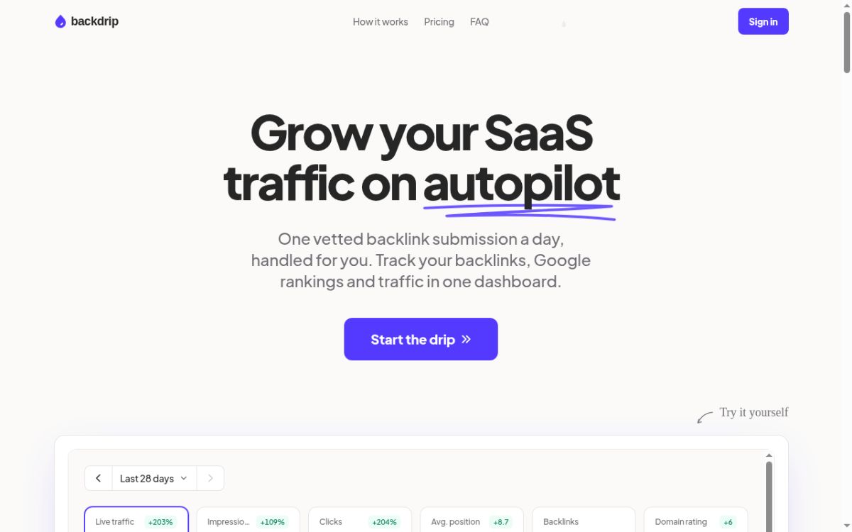 Backdrip website screenshot