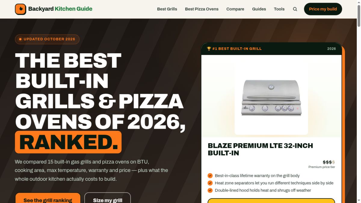 Backyard Kitchen Guide website screenshot