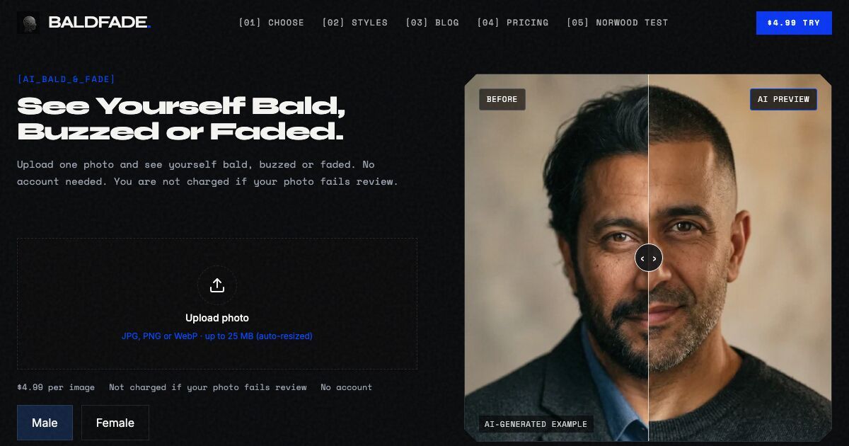 BaldFade website screenshot
