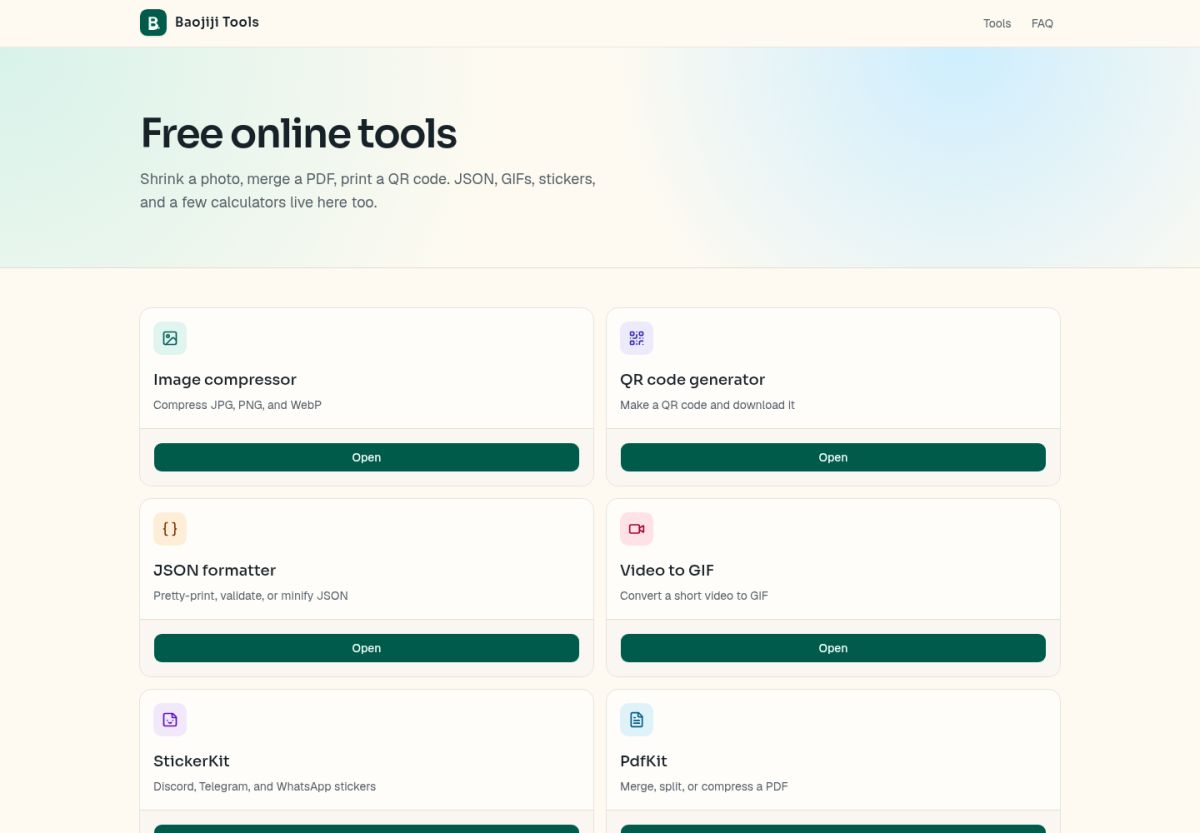 Baojiji Tools website screenshot