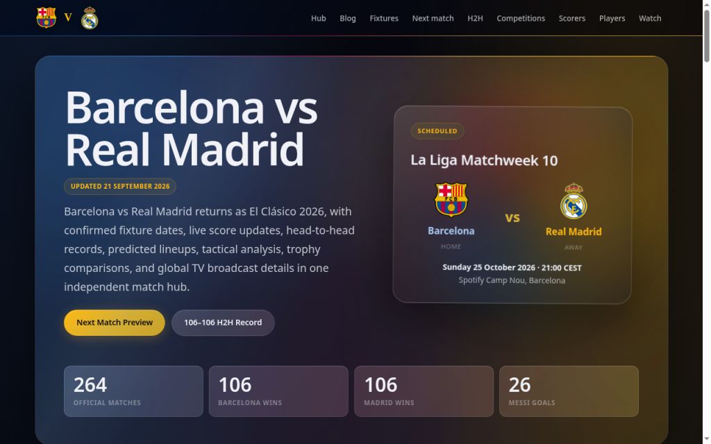 Barcelona V Real Madrid website screenshot