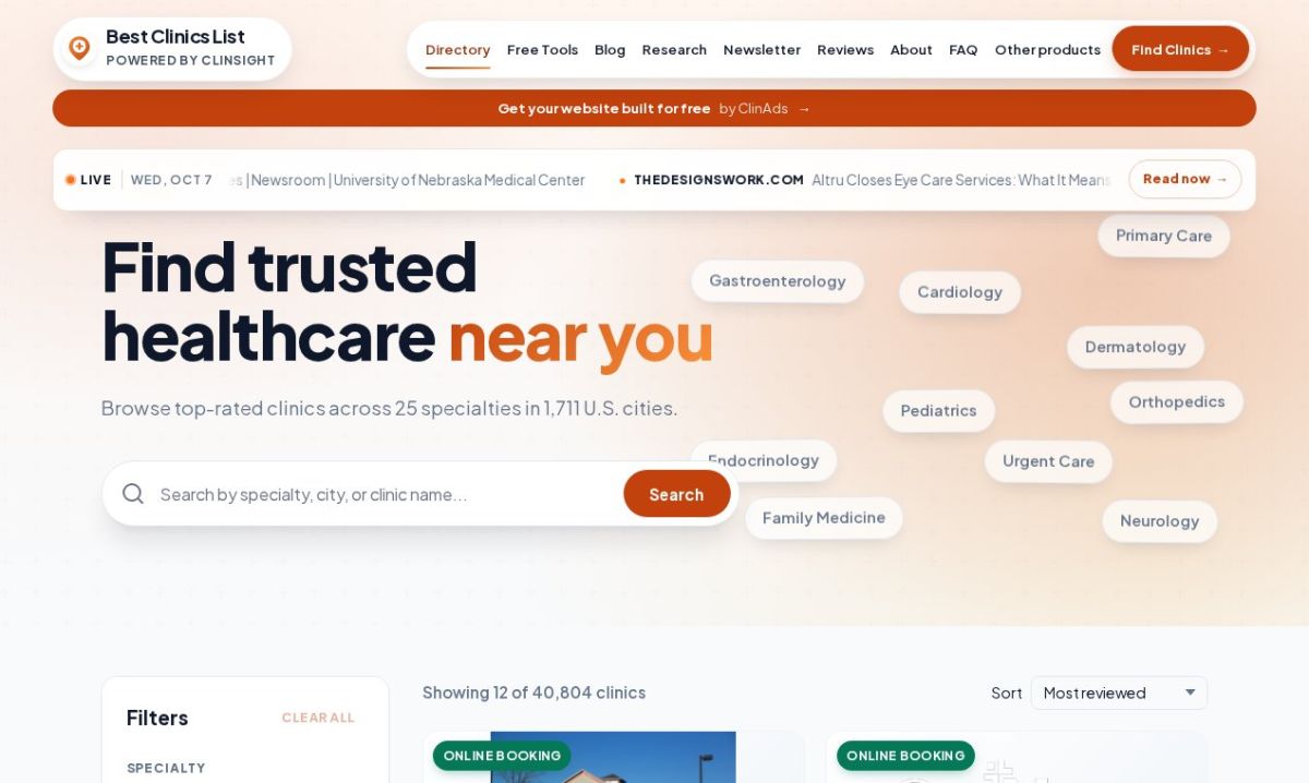 Best Clinics List website screenshot