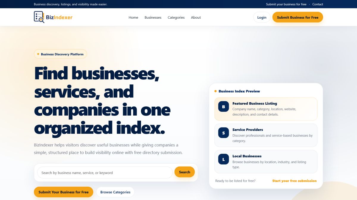 BizIndexer | Business Directory &amp; Company Listings website screenshot