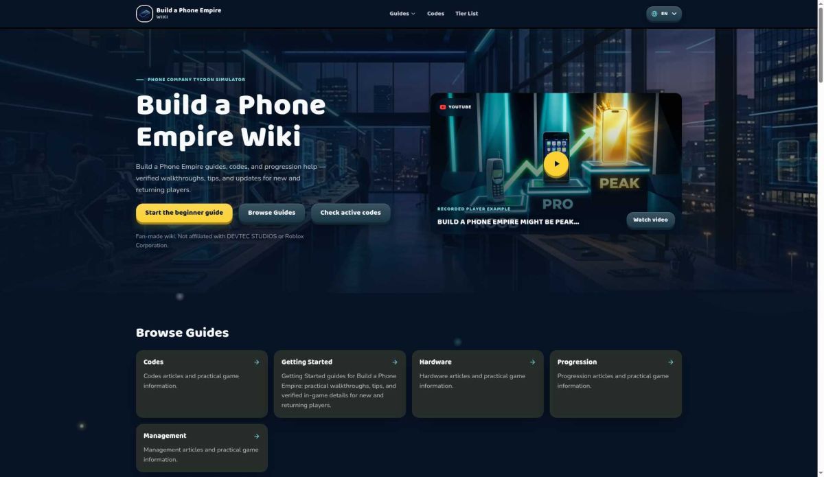 Build a Phone Empire Wiki website screenshot