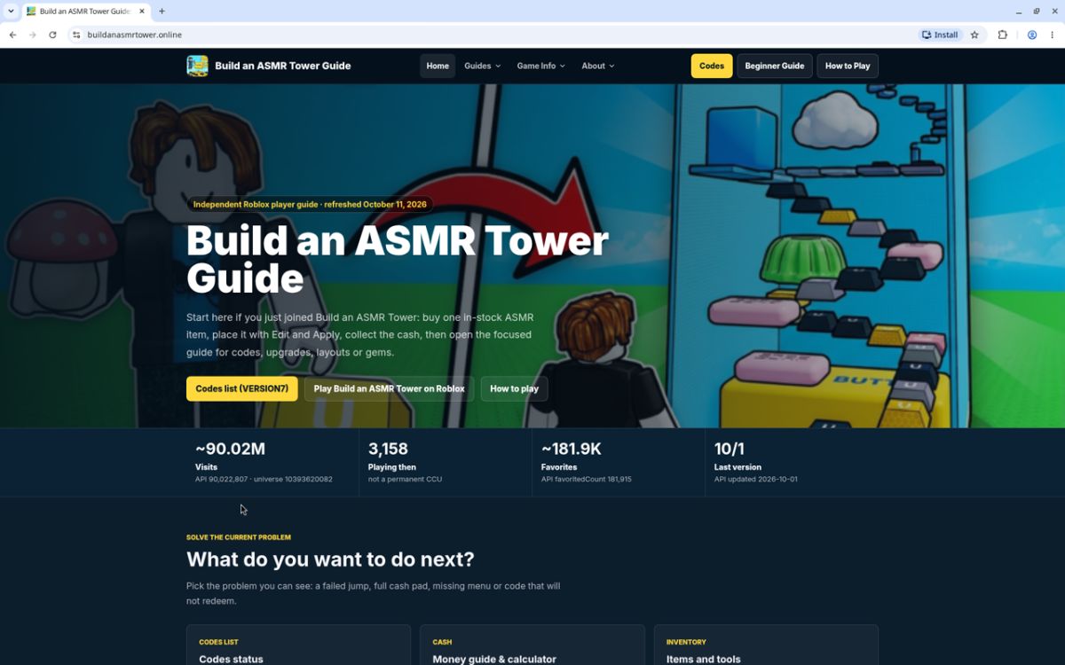 Build an ASMR Tower Guide website screenshot