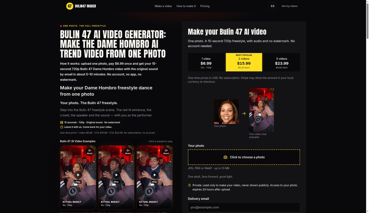 Bulin 47 Maker – Dame Hombro AI Video website screenshot