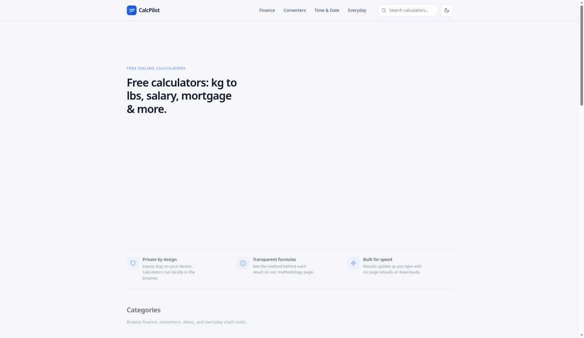 CalcPilot website screenshot