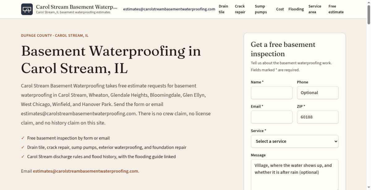 Carol Stream Basement Waterproofing website screenshot