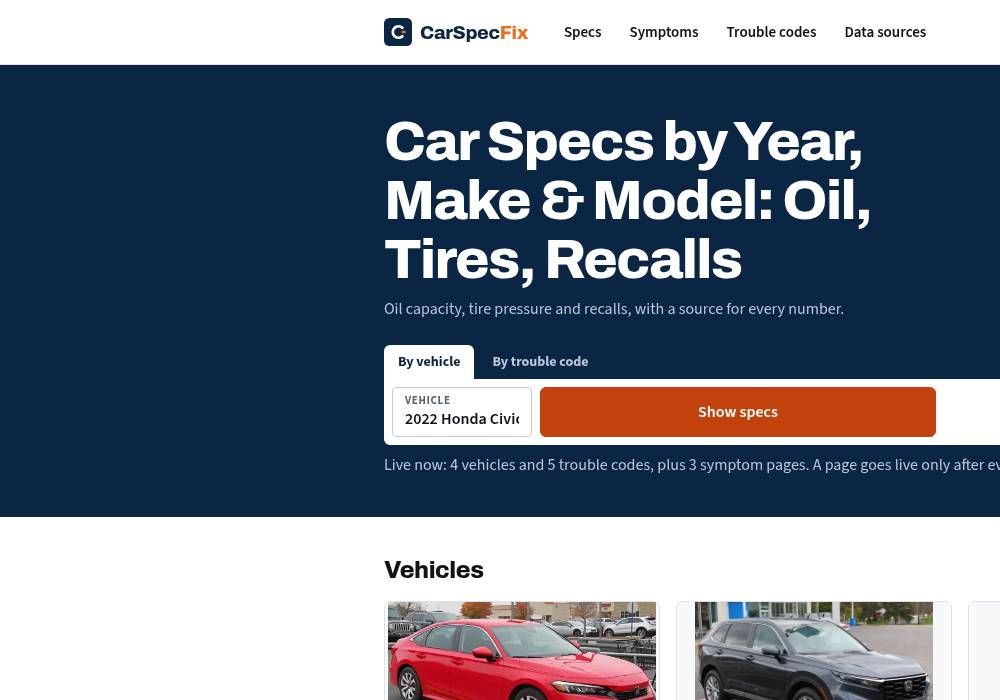 CarSpec Fix website screenshot