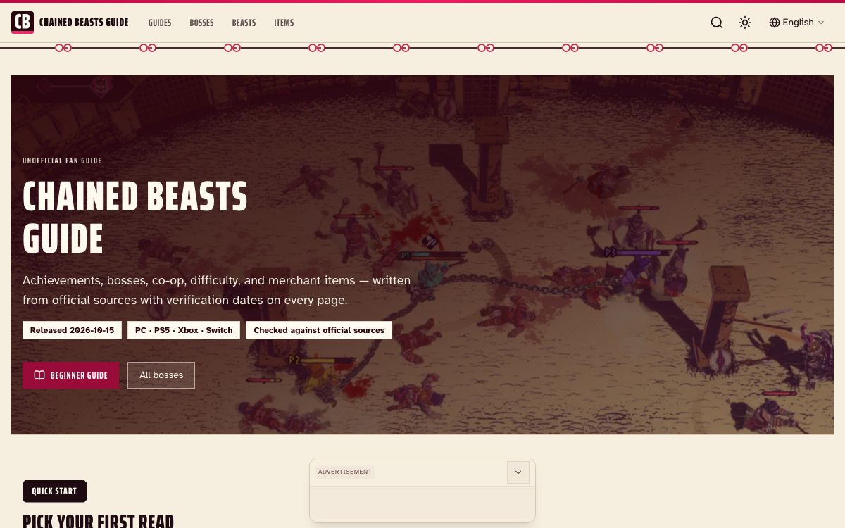 Chained Beasts Guide - Bosses, Beasts &amp; Co-op Wiki website screenshot