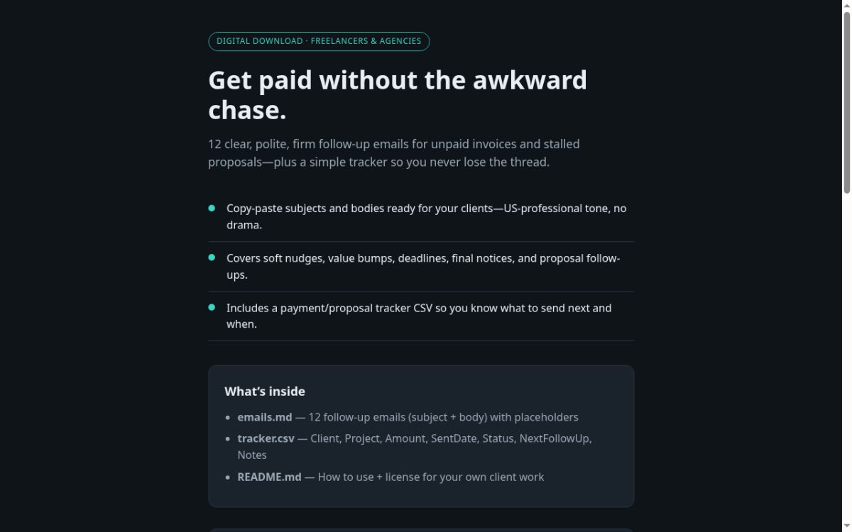 Chase-Free Client Follow-Ups website screenshot