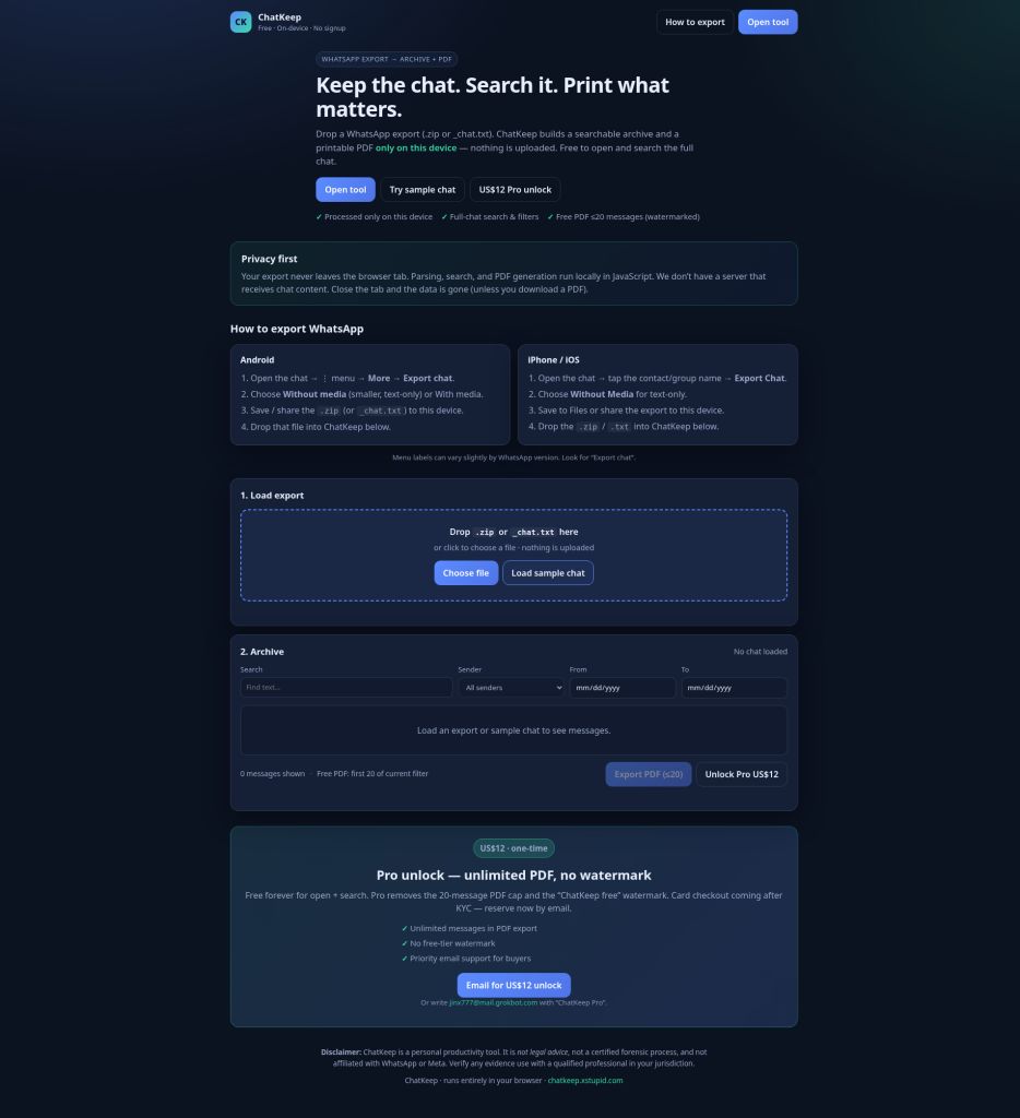 ChatKeep website screenshot