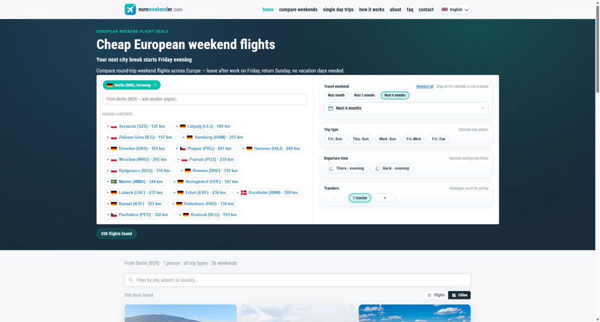 Cheap European WeekEuroweekenderend Flights | euroweekender.com website screenshot