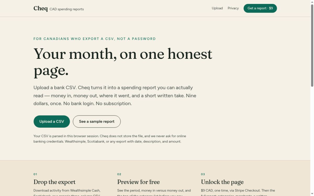 Cheq website screenshot