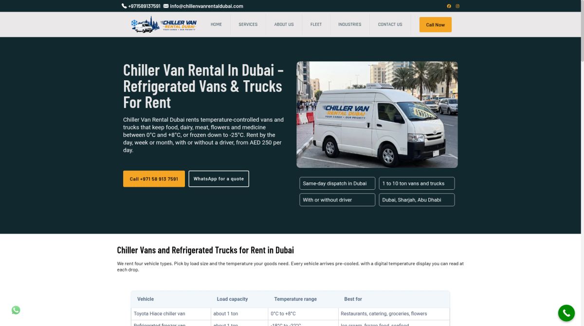 Chiller Van Rental Dubai website screenshot