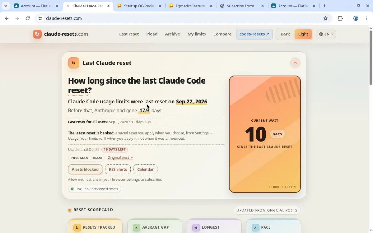Claude Resets screenshot