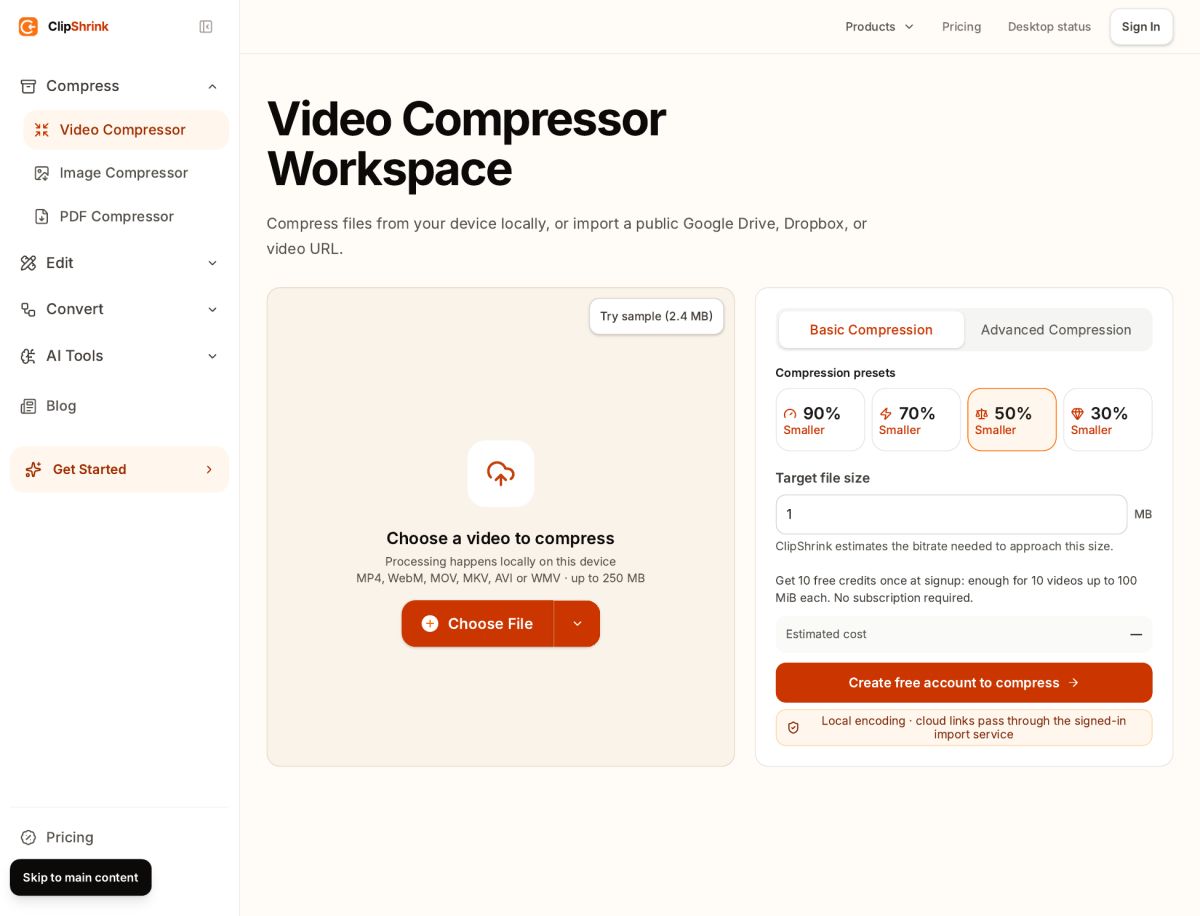 ClipShrink screenshot