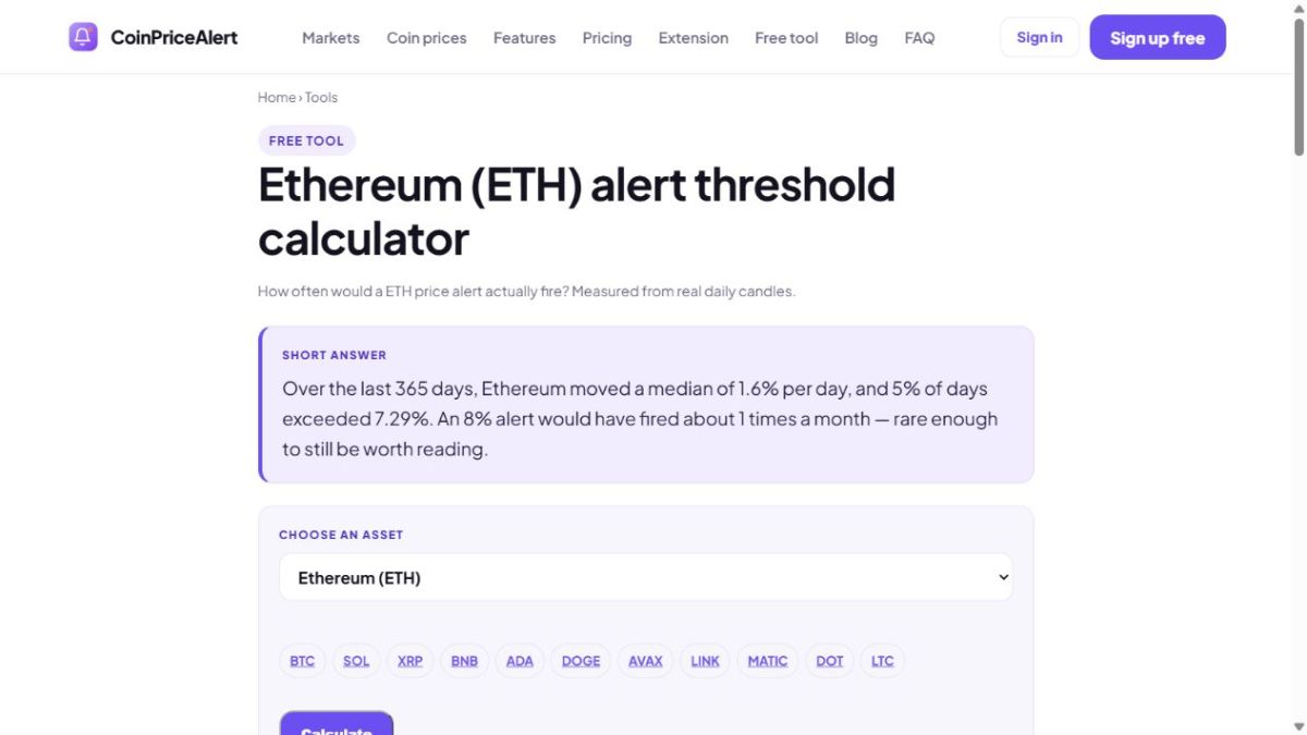 CoinPriceAlert website screenshot