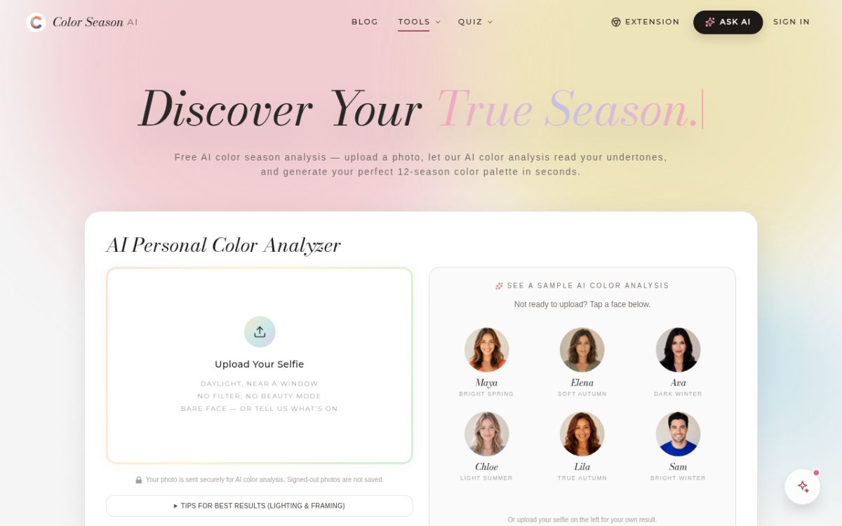 ColorSeason AI website screenshot