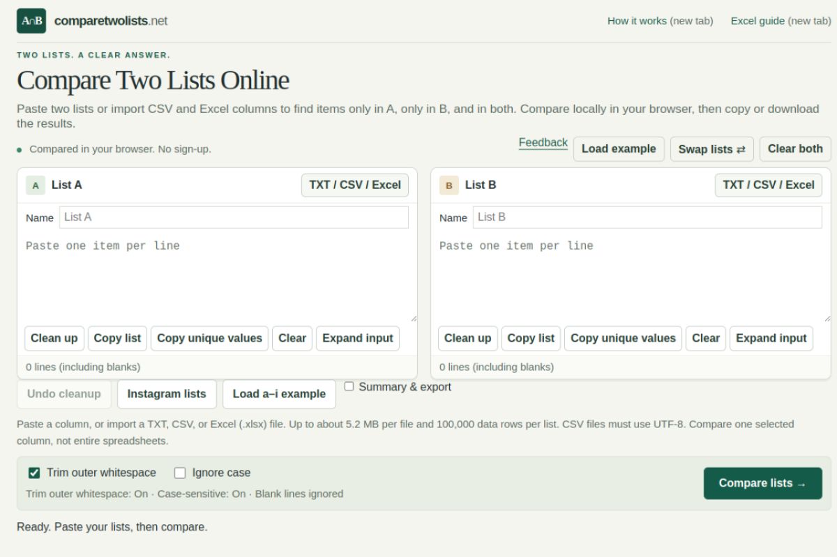 Compare Two Lists screenshot