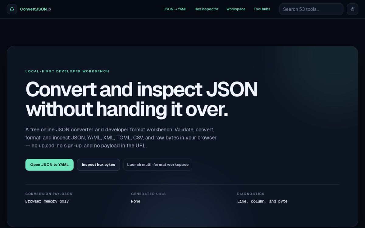 ConvertJSON website screenshot