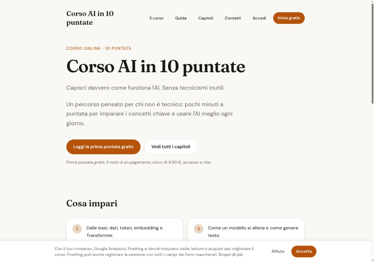 Corso AI in 10 puntate website screenshot