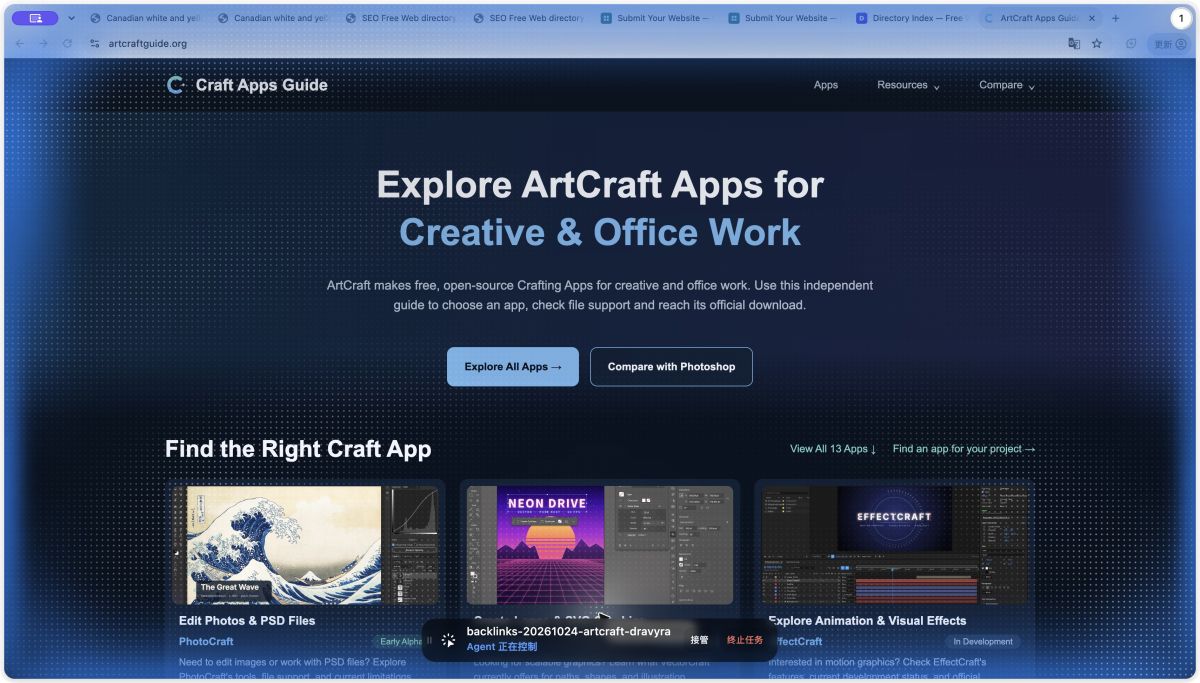 Craft Apps Guide website screenshot