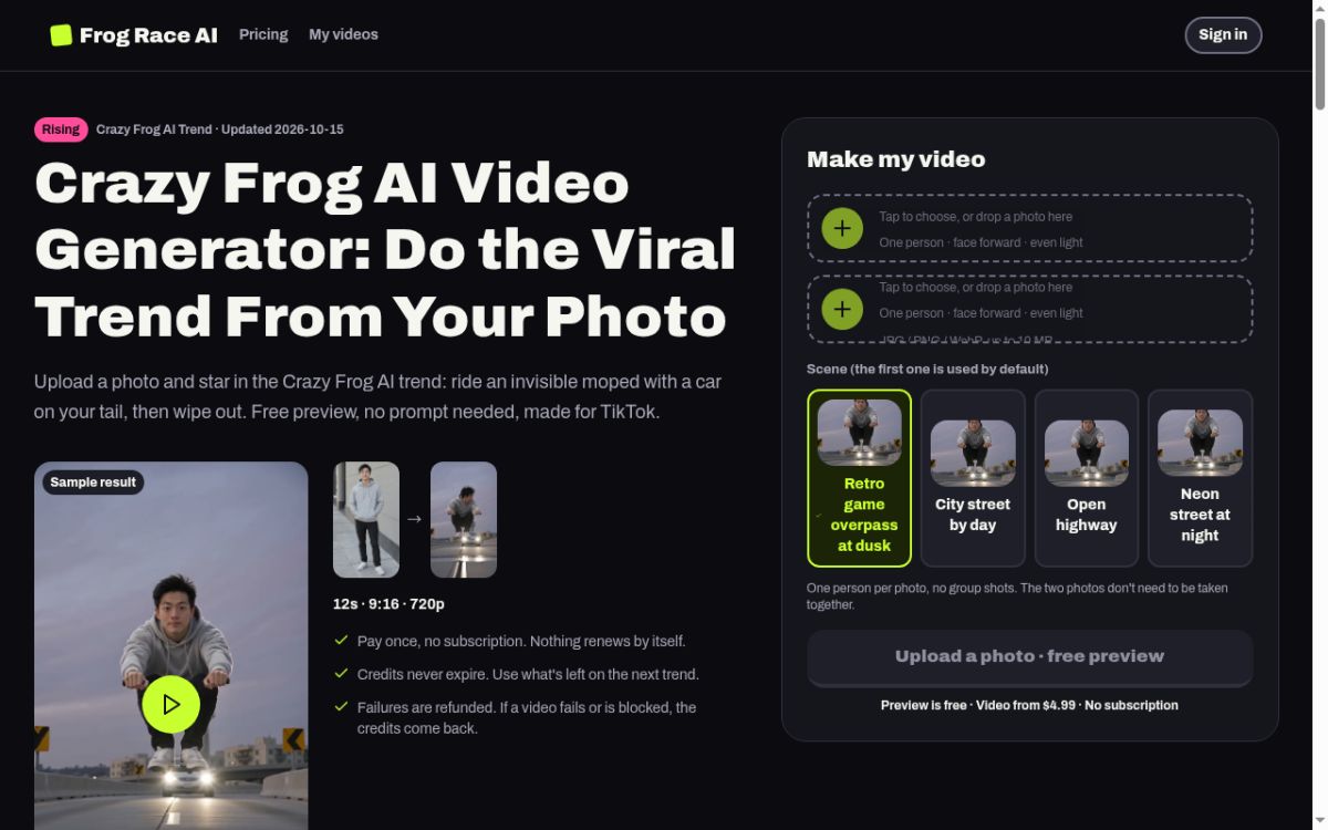 Crazy Frog AI website screenshot